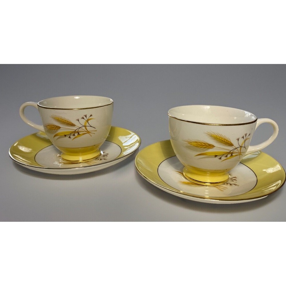 Homer Laughlin Coffee Tea Cup Saucer Century Service Autumn Gold 2 Set Excellent
